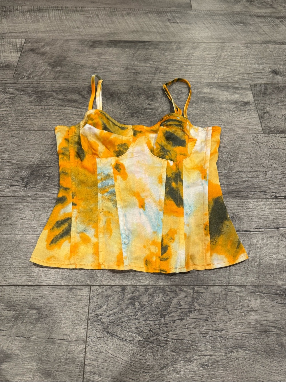 PrettyLittleThing Yellow Tie-Dye Bustier Cami Top